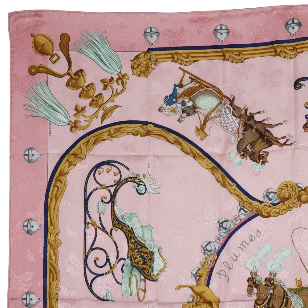 HERMES scarf silk pink Feather and bell Plumes et Grelots Carre90 Women  d