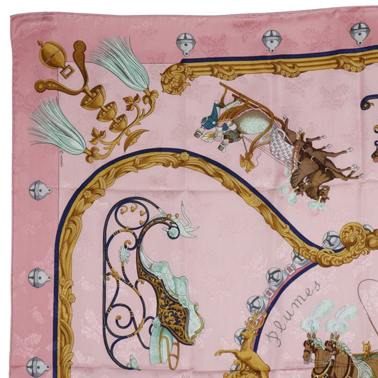 HERMES scarf silk pink Feather and bell Plumes et Grelots Carre90 Women  d