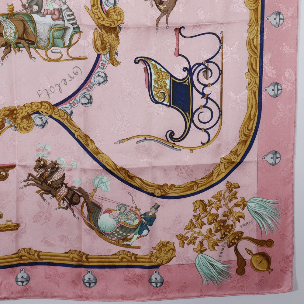 HERMES scarf silk pink Feather and bell Plumes et Grelots Carre90 Women  d