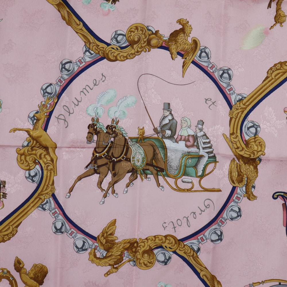 HERMES scarf silk pink Feather and bell Plumes et Grelots Carre90 Women  d