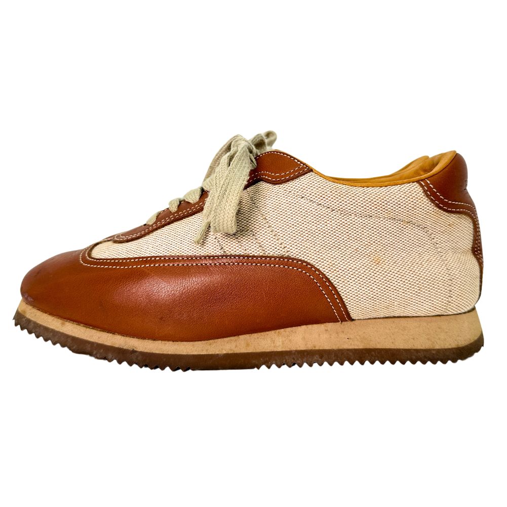 HERMES sneakers Leather, Canvas Brown H logo quick Women 37  d