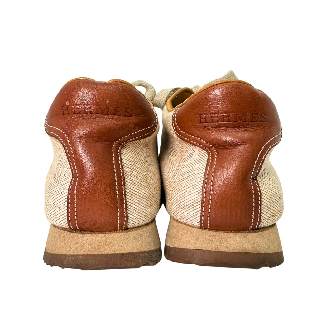 HERMES sneakers Leather, Canvas Brown H logo quick Women 37  d