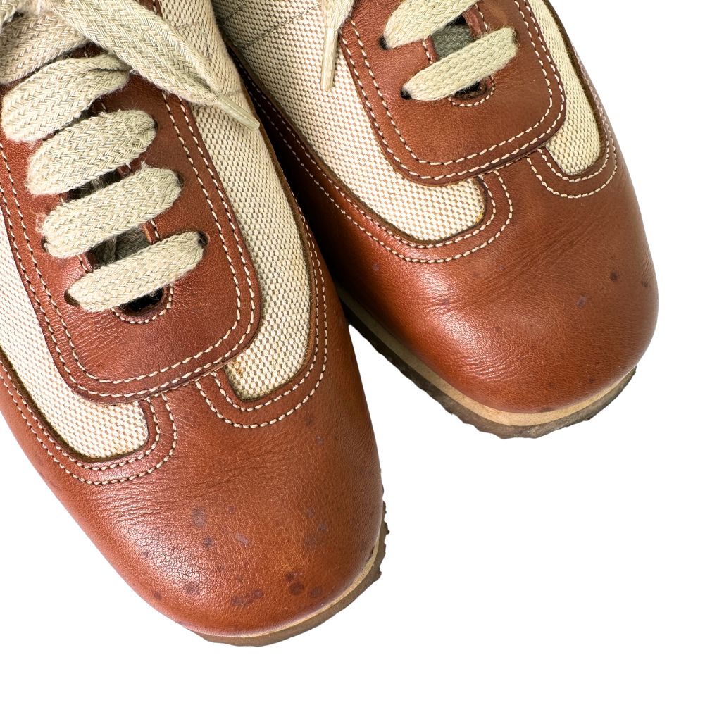 HERMES sneakers Leather, Canvas Brown H logo quick Women 37  d