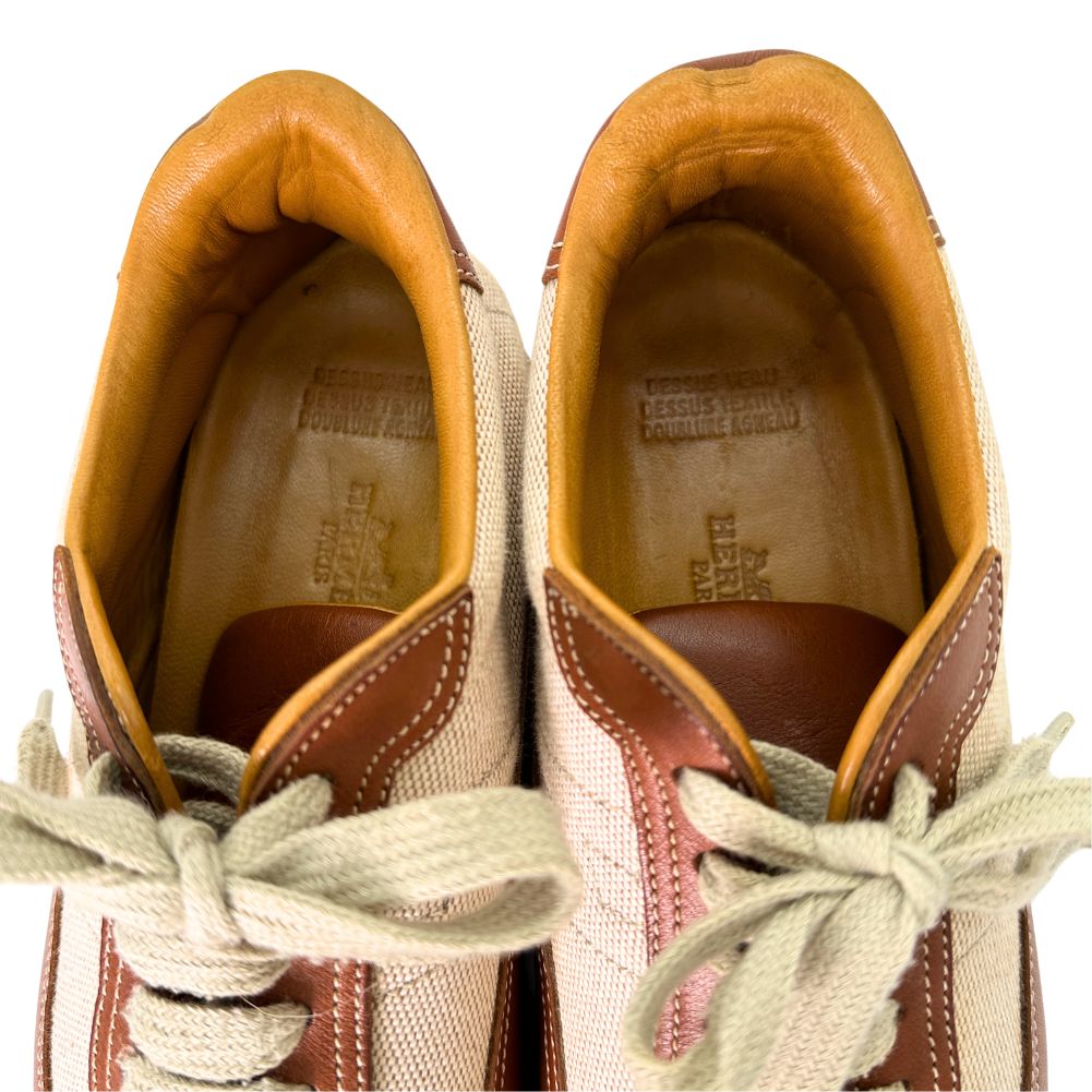 HERMES sneakers Leather, Canvas Brown H logo quick Women 37  d