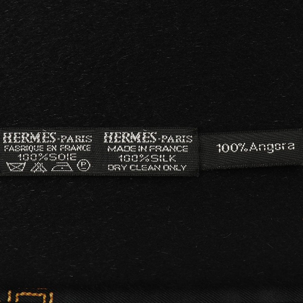 HERMES Scarf Silk, Angora black unisex(Unisex)  d