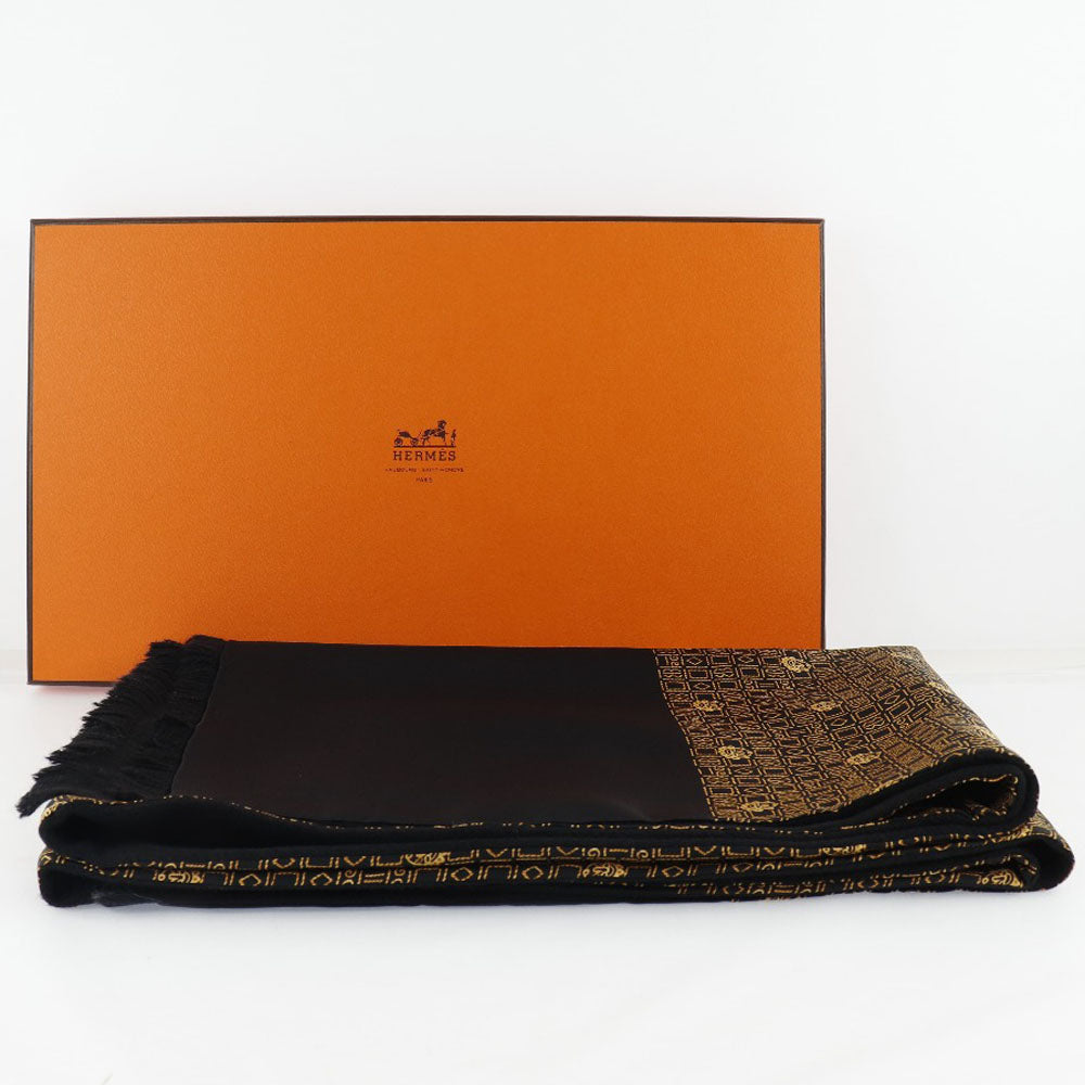 HERMES Scarf Silk, Angora black unisex(Unisex)  d