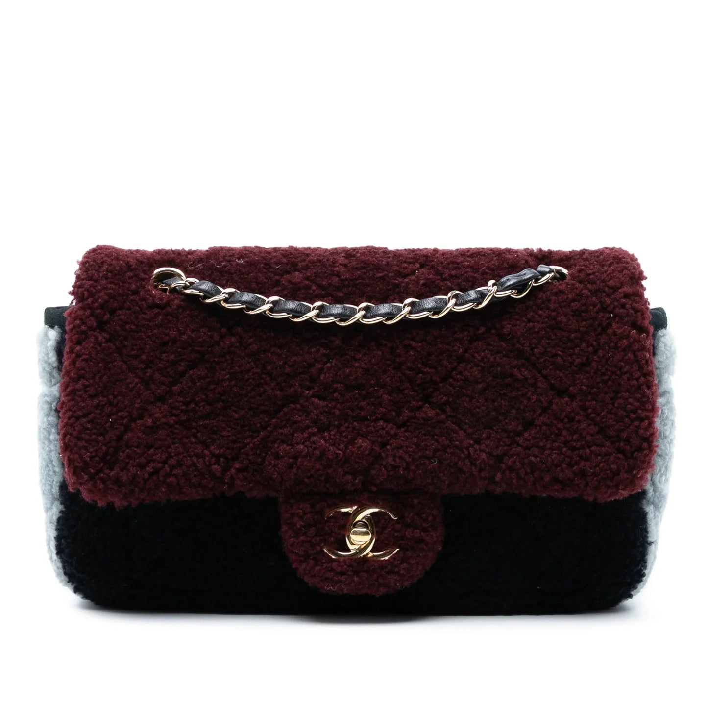 Red Chanel Medium Tricolor CC Quilted Shearling Single Flap Shoulder Bag