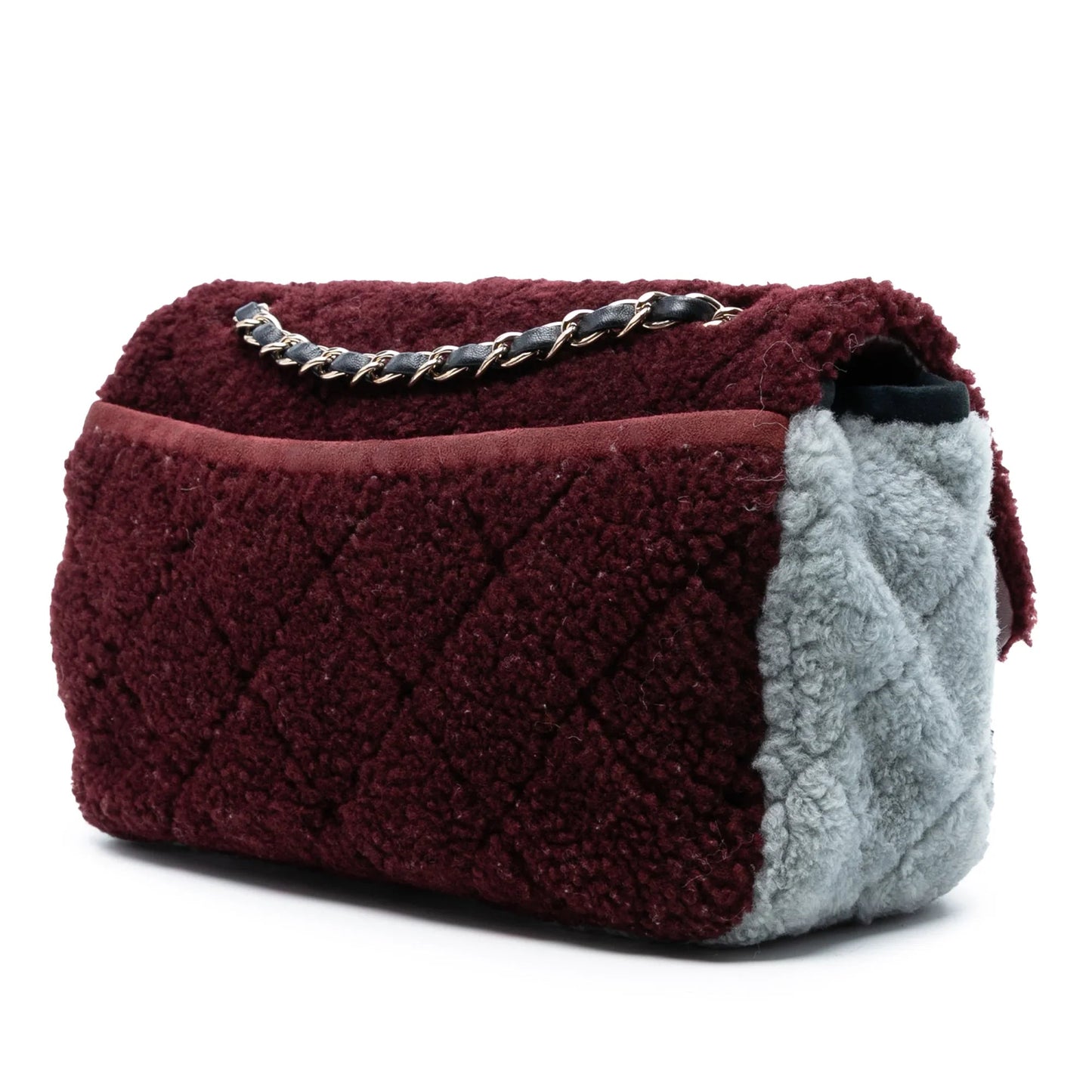 Red Chanel Medium Tricolor CC Quilted Shearling Single Flap Shoulder Bag