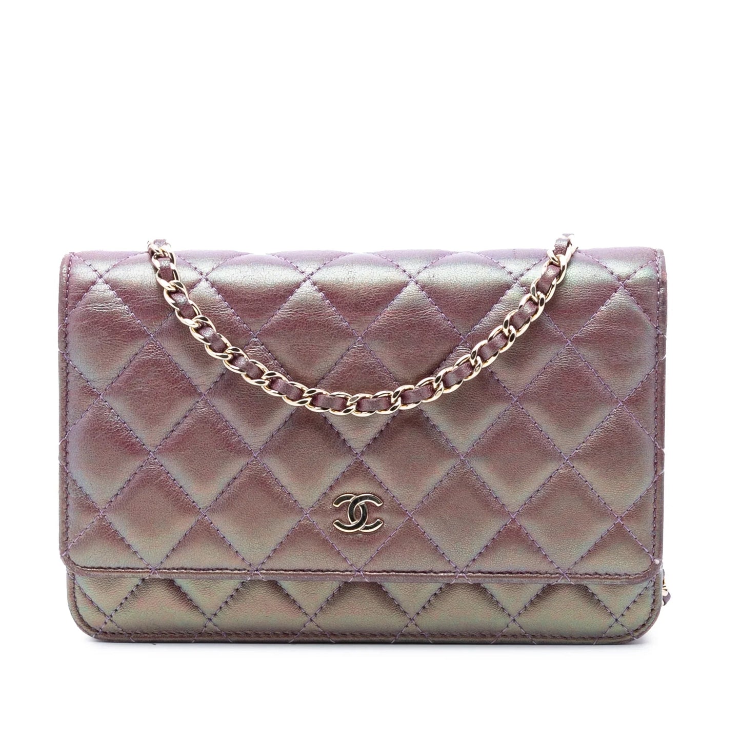 Purple Chanel CC Quilted Iridescent Lambskin Wallet on Chain Crossbody Bag