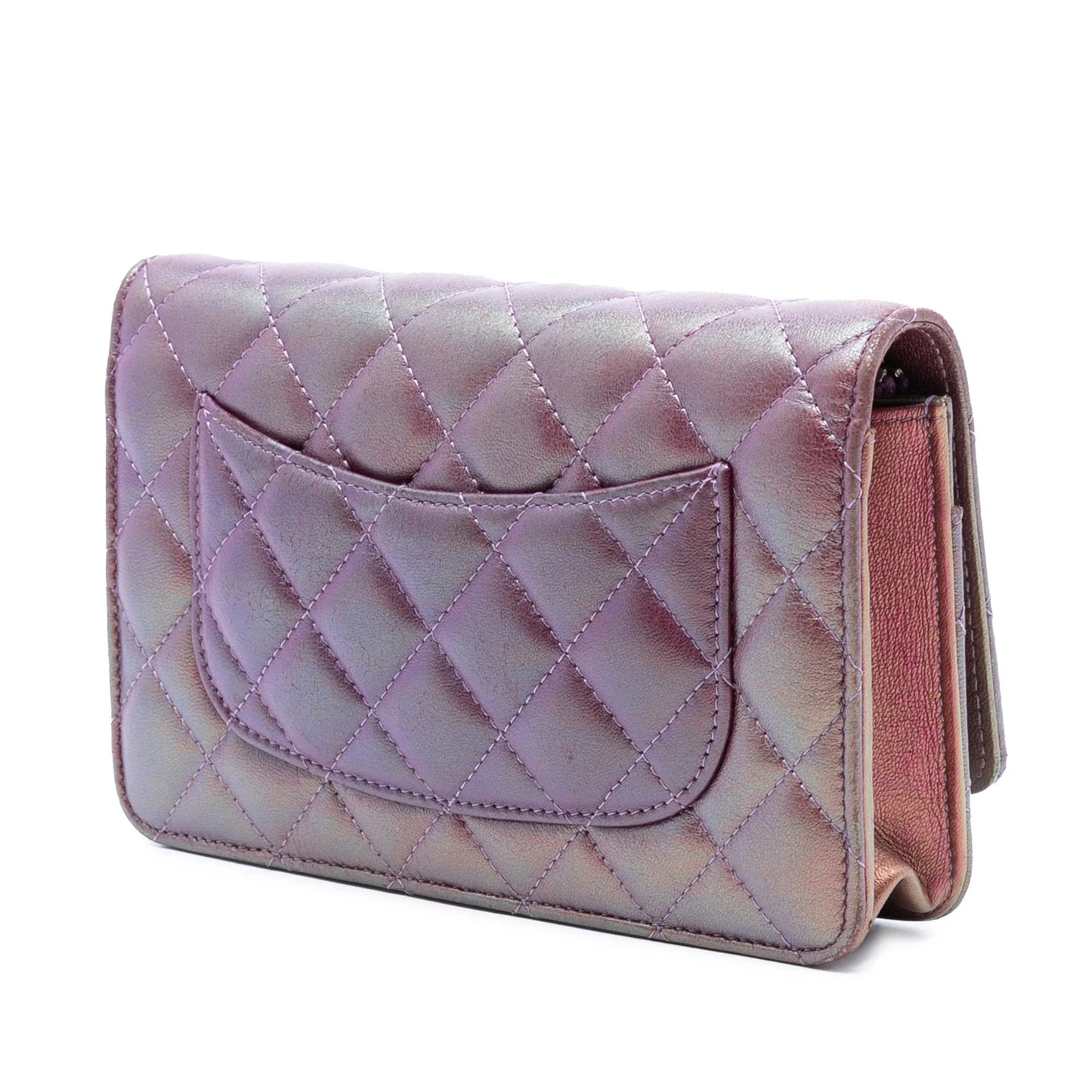 Purple Chanel CC Quilted Iridescent Lambskin Wallet on Chain Crossbody Bag