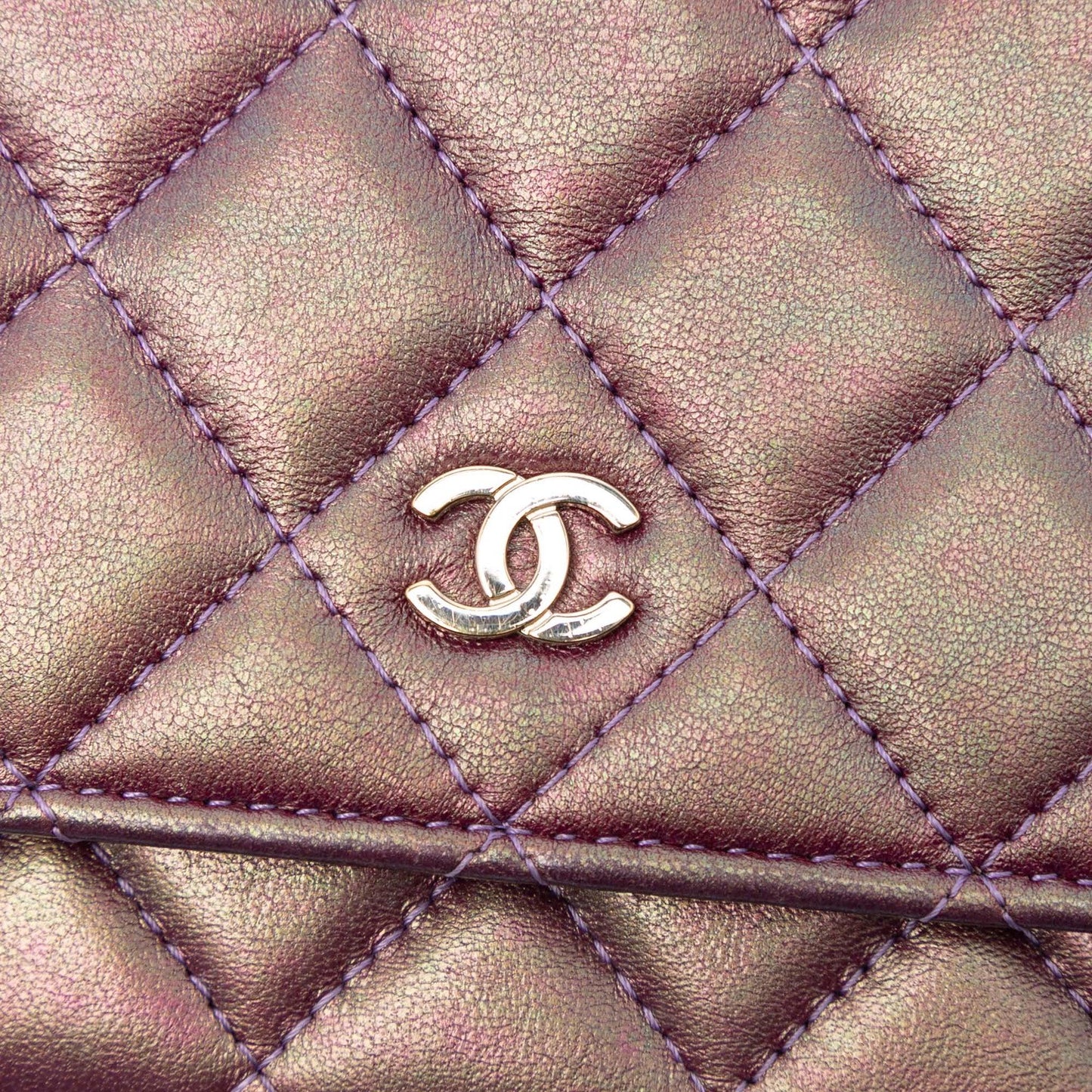 Purple Chanel CC Quilted Iridescent Lambskin Wallet on Chain Crossbody Bag