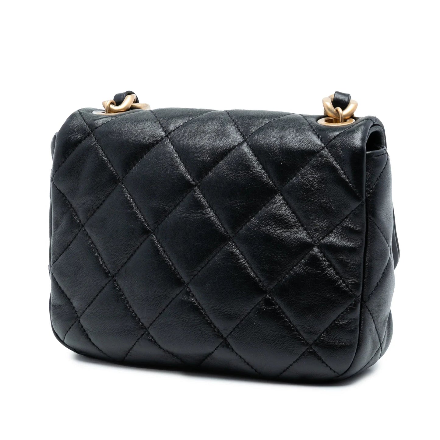 Black Chanel Mini Quilted Lambskin Lacquered Chain Flap Crossbody Bag