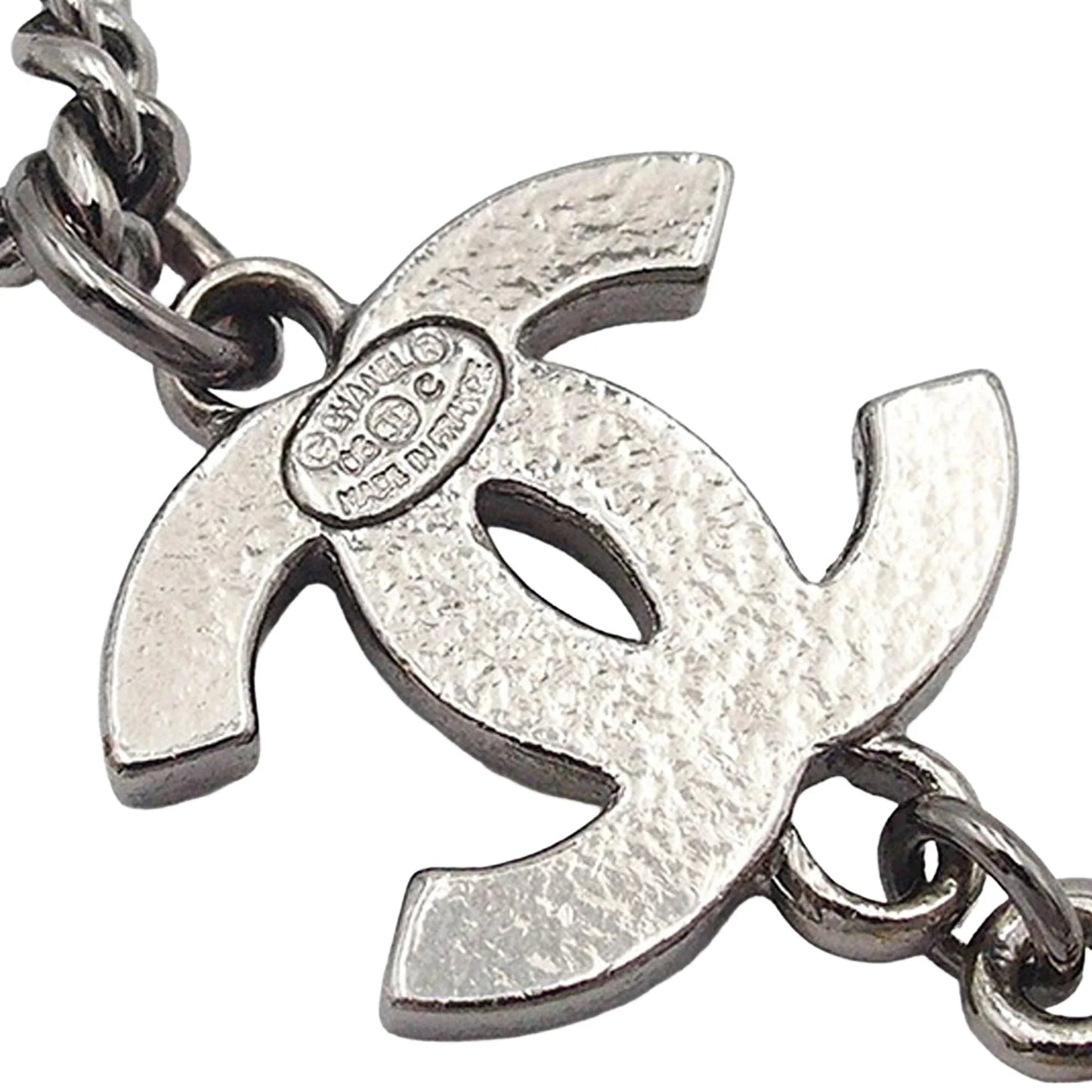 Silver Chanel Silver Plated Faux Pearl Enamel CC Eiffel Tower Charm Necklace