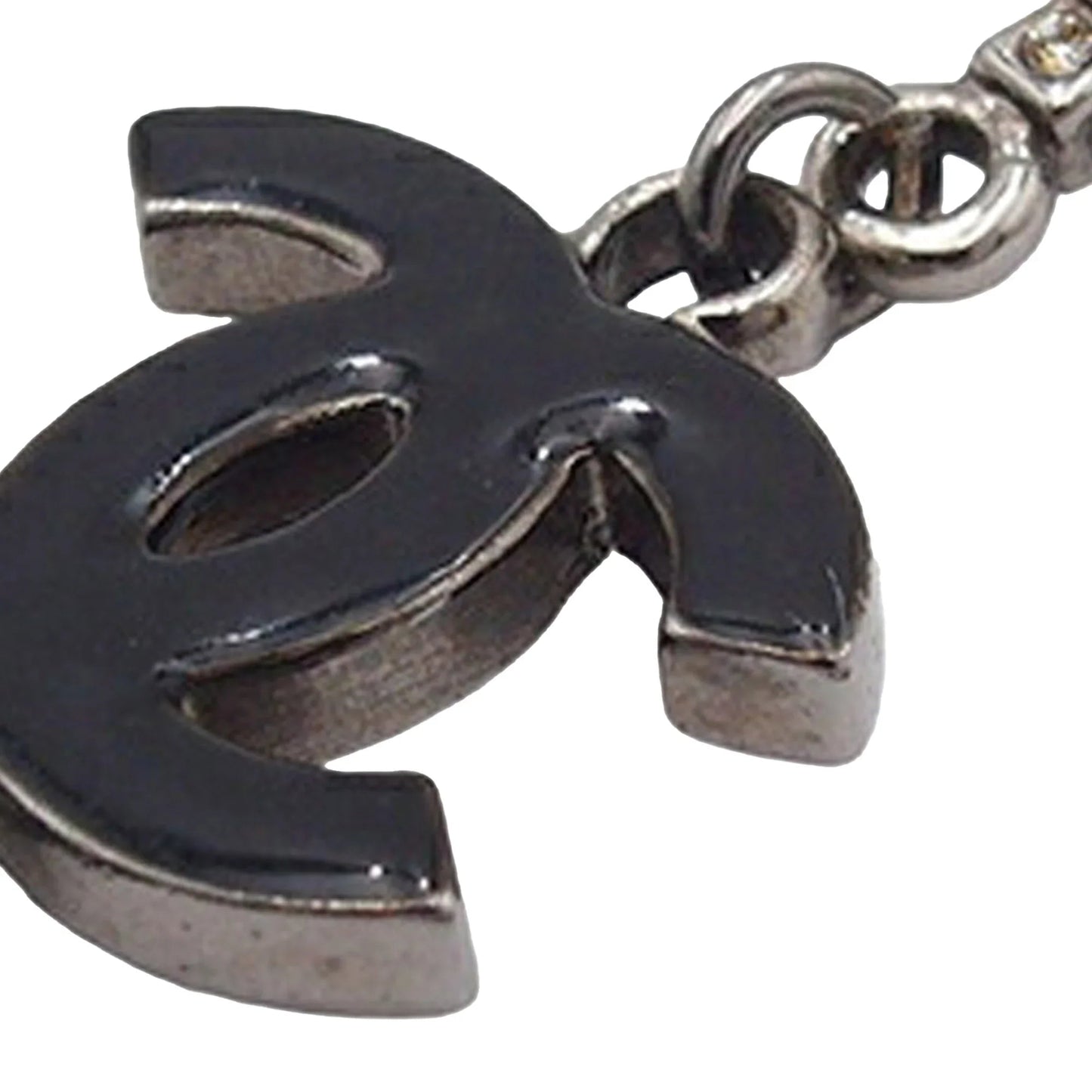 Silver Chanel Silver Plated Faux Pearl Enamel CC Eiffel Tower Charm Necklace