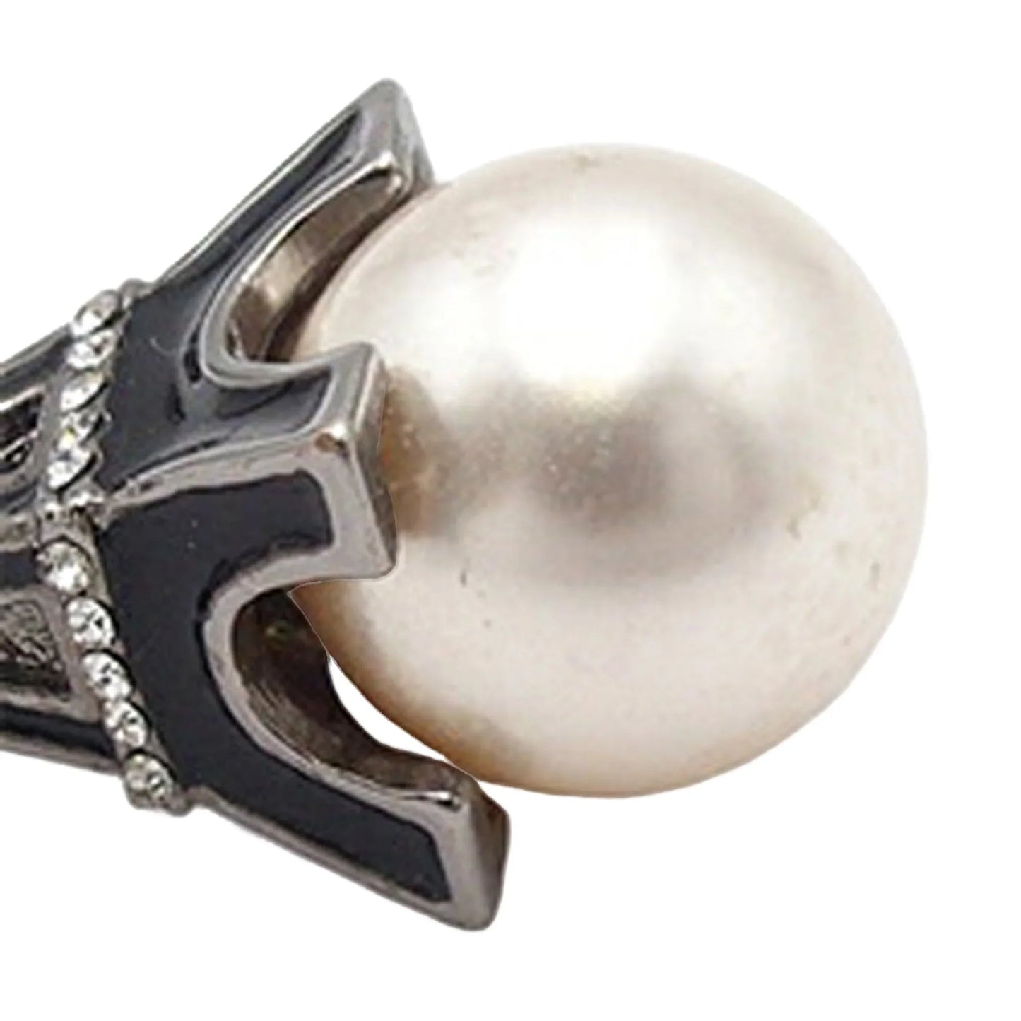 Silver Chanel Silver Plated Faux Pearl Enamel CC Eiffel Tower Charm Necklace