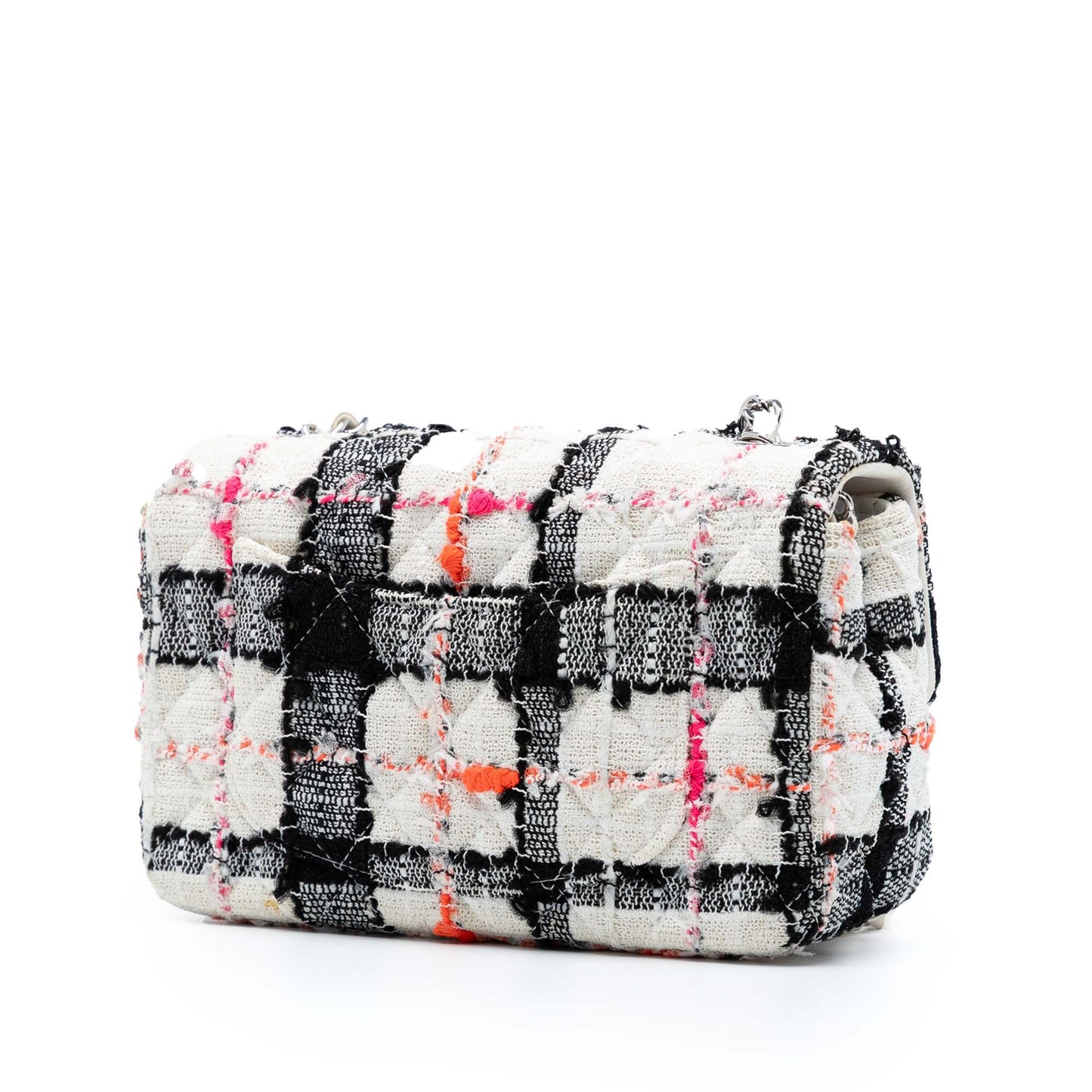 White Chanel Mini Rectangular Classic Tweed Check Single Flap Crossbody Bag