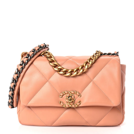 Chanel Lambskin Quilted Medium Chanel 19 Flap Beige