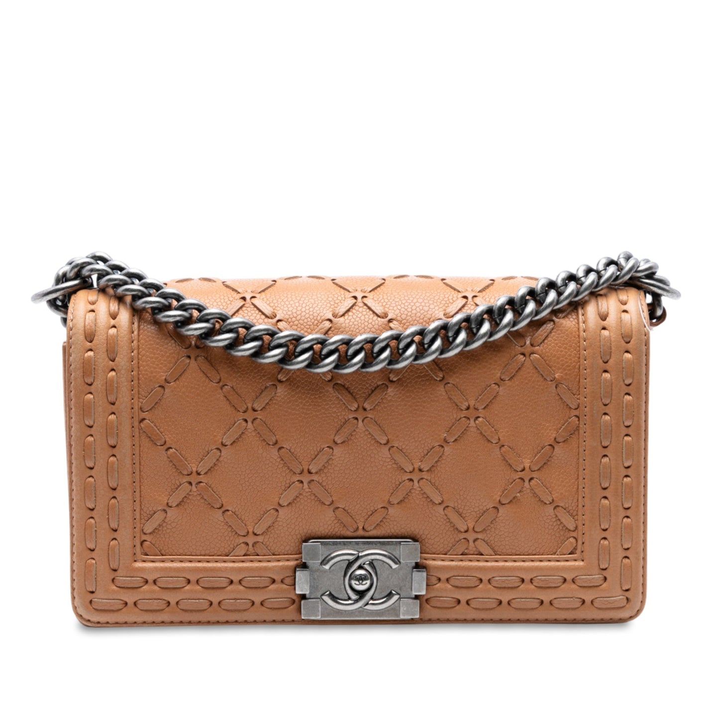 Brown Chanel Medium Caviar Stitched Boy Flap Crossbody Bag