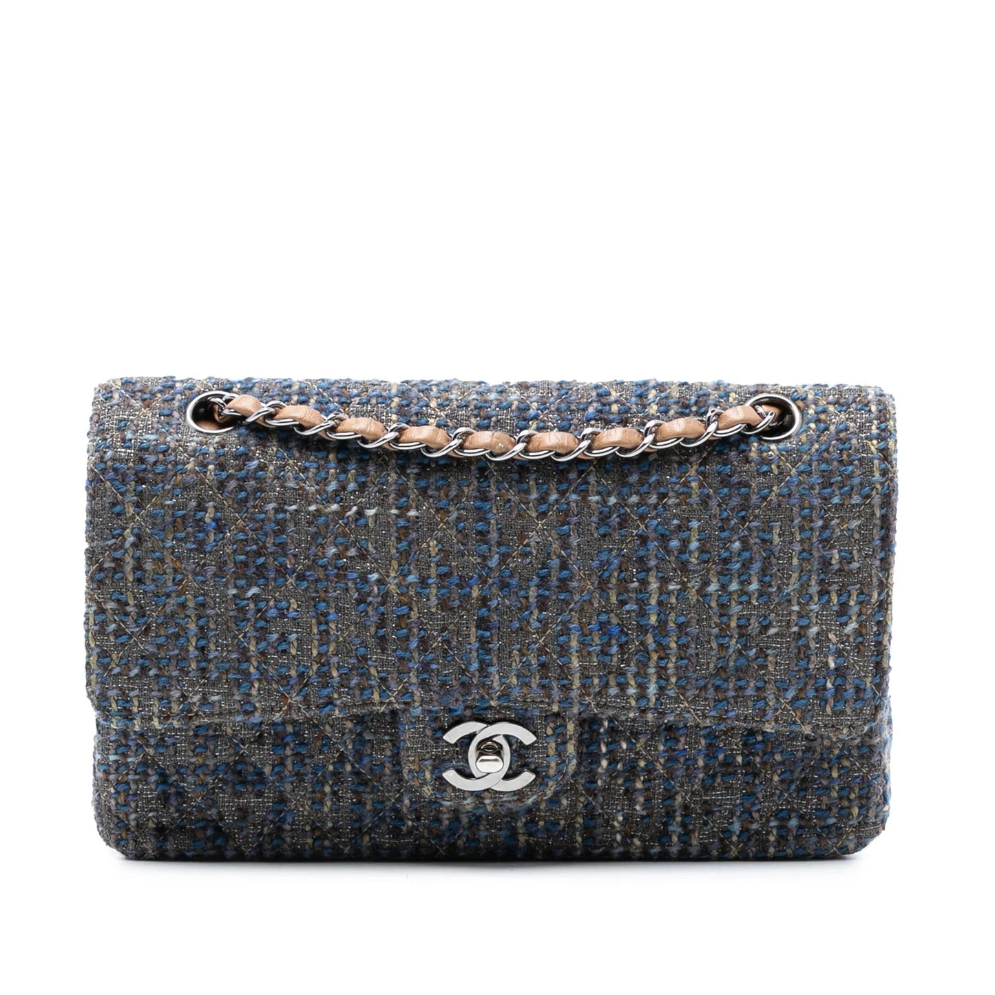 Blue Chanel Medium Classic Tweed Double Flap Shoulder Bag