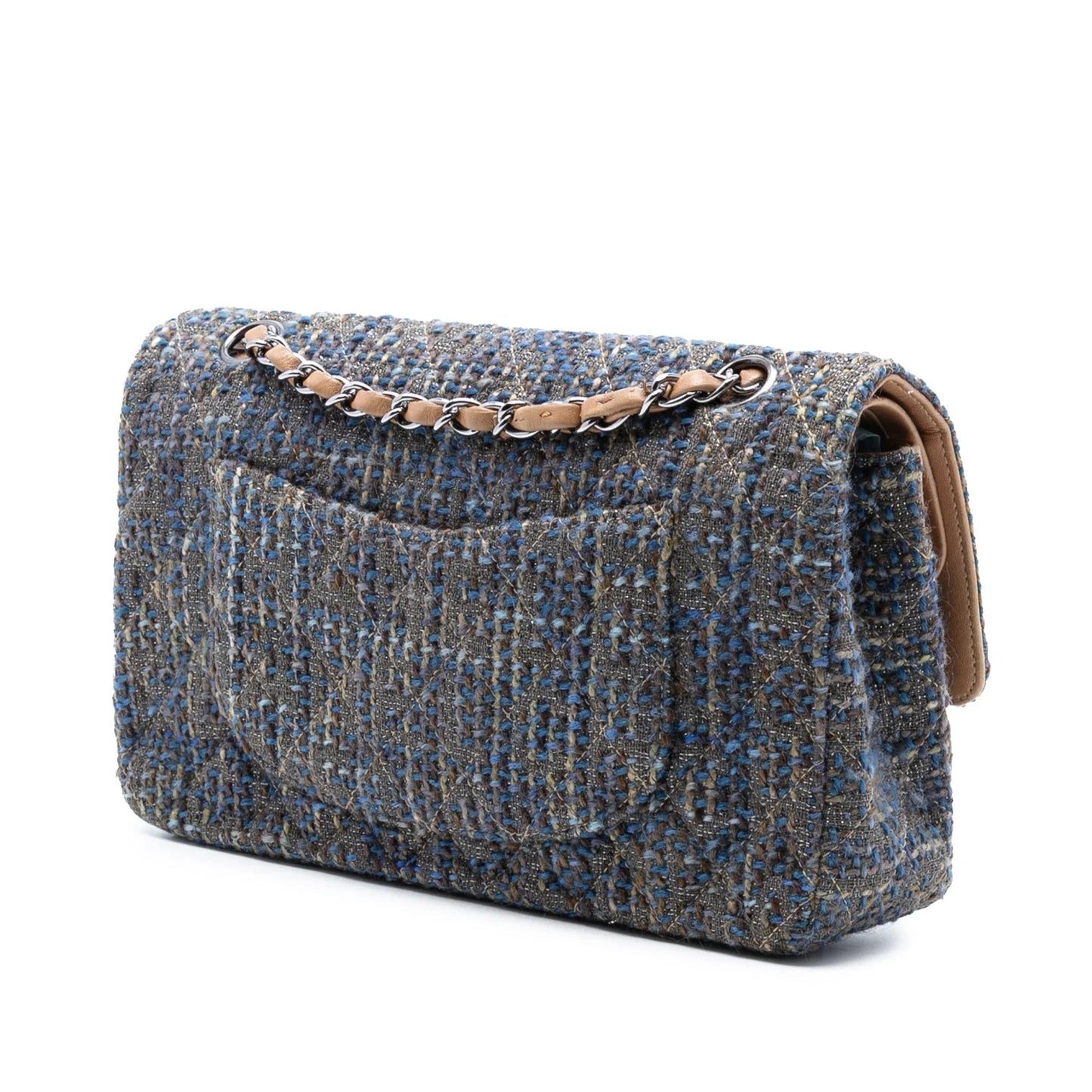 Blue Chanel Medium Classic Tweed Double Flap Shoulder Bag