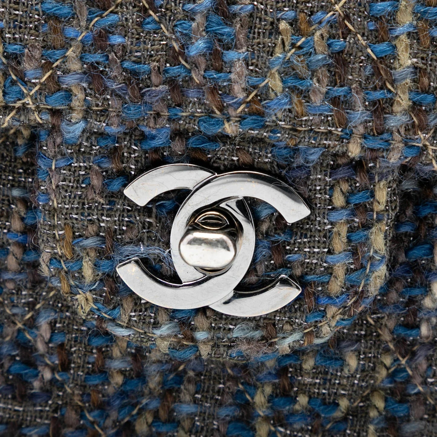 Blue Chanel Medium Classic Tweed Double Flap Shoulder Bag