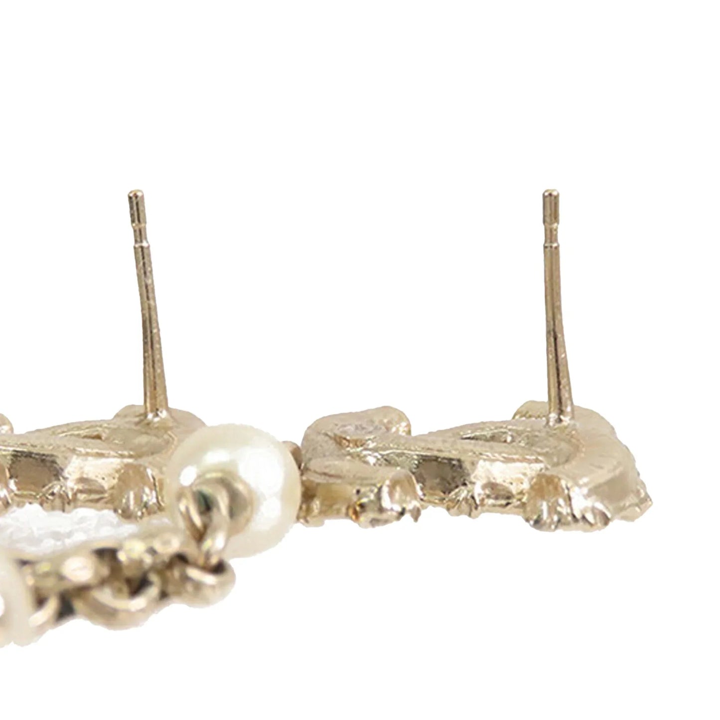 Gold Chanel Gold Plated Faux Pearl CC Dangle Bullet Back Earrings
