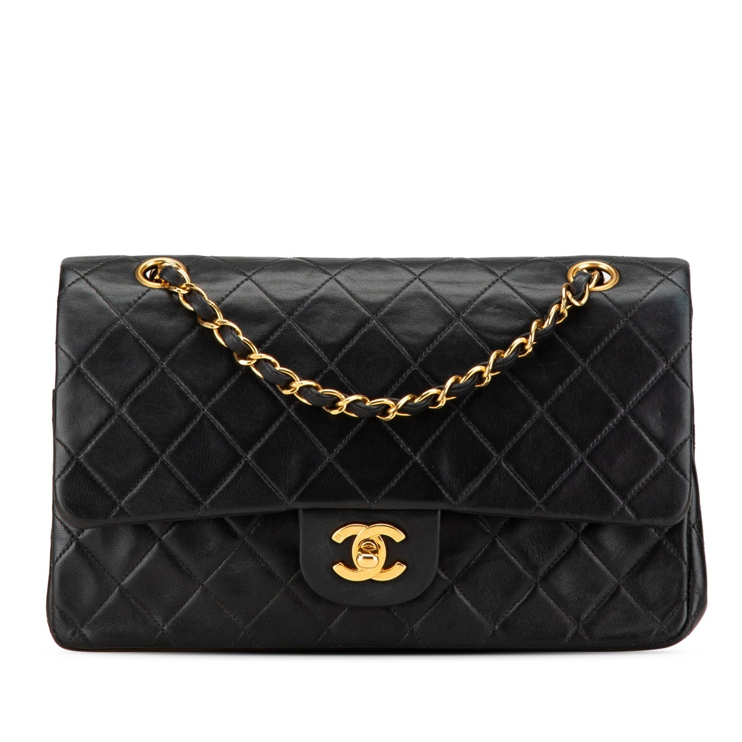 Black Chanel Medium Classic Lambskin Double Flap Shoulder Bag