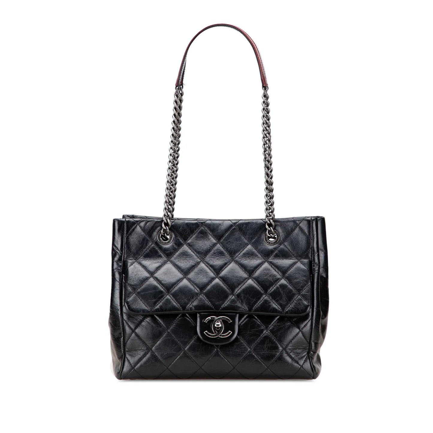Black Chanel Small Quilted Glazed Calfskin Duo Color Tote