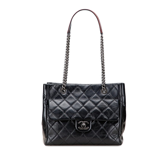 Black Chanel Small Quilted Glazed Calfskin Duo Color Tote