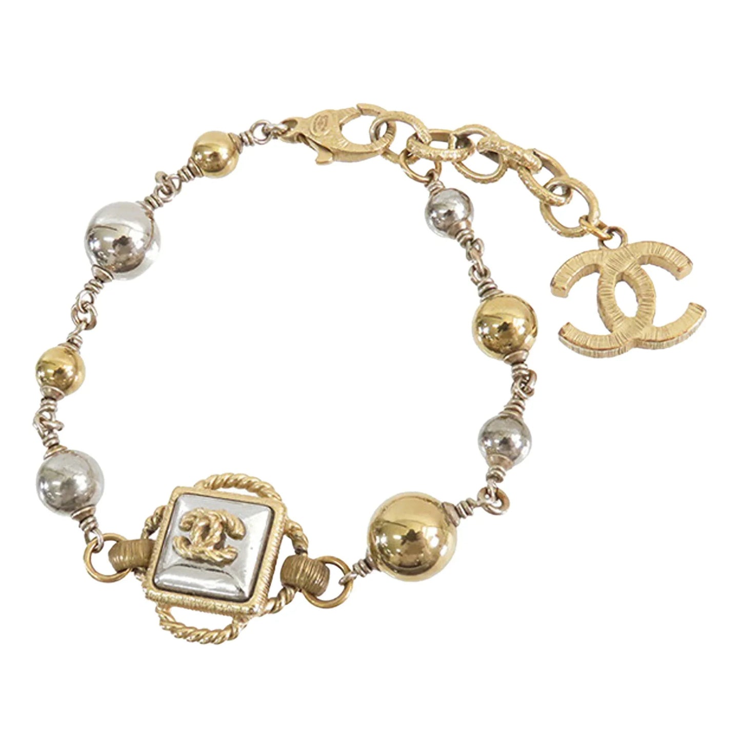 Gold Chanel CC Gold and Palladium Plated Station Bracelet