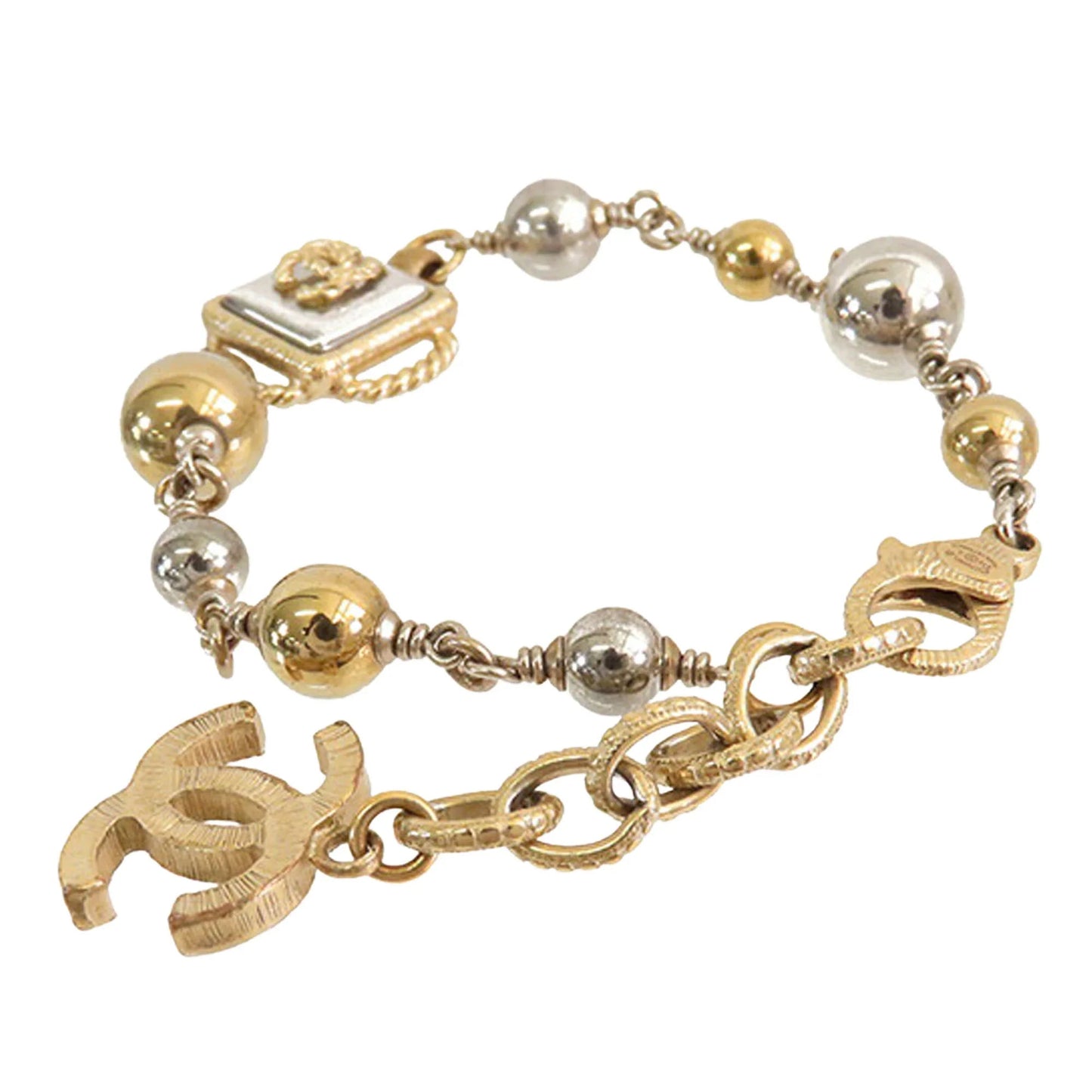 Gold Chanel CC Gold and Palladium Plated Station Bracelet