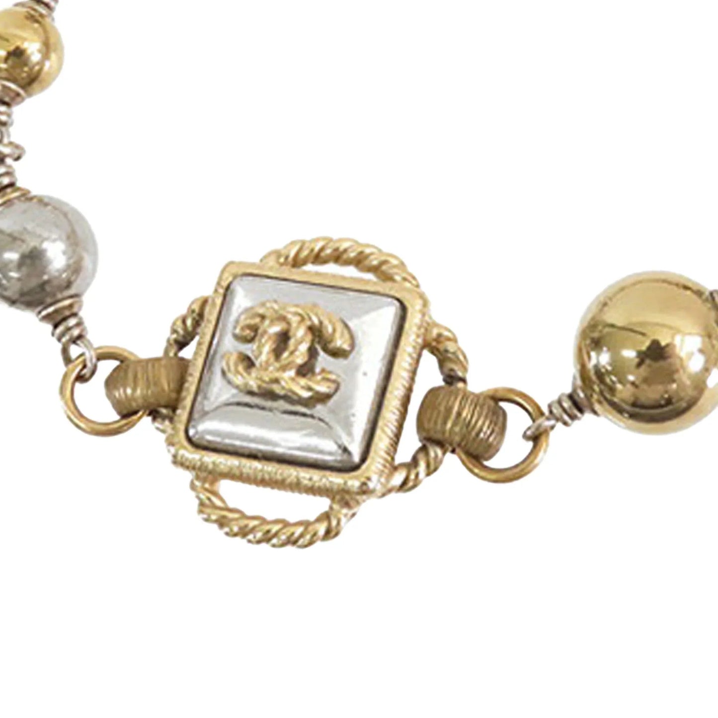 Gold Chanel CC Gold and Palladium Plated Station Bracelet