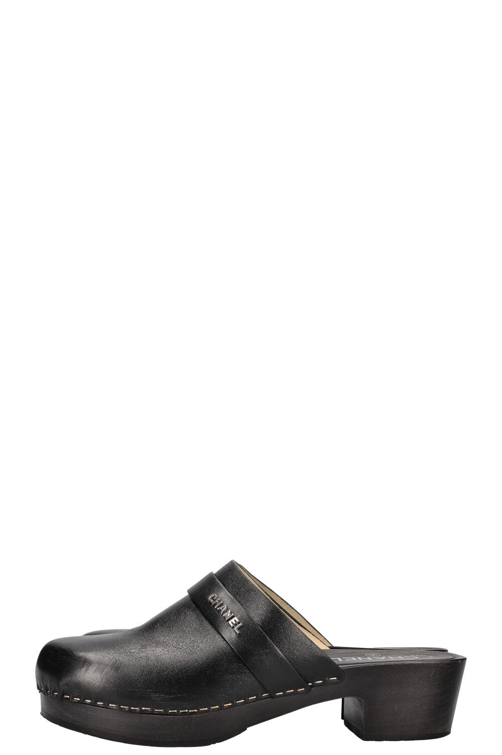 CHANEL Logo Clogs Black