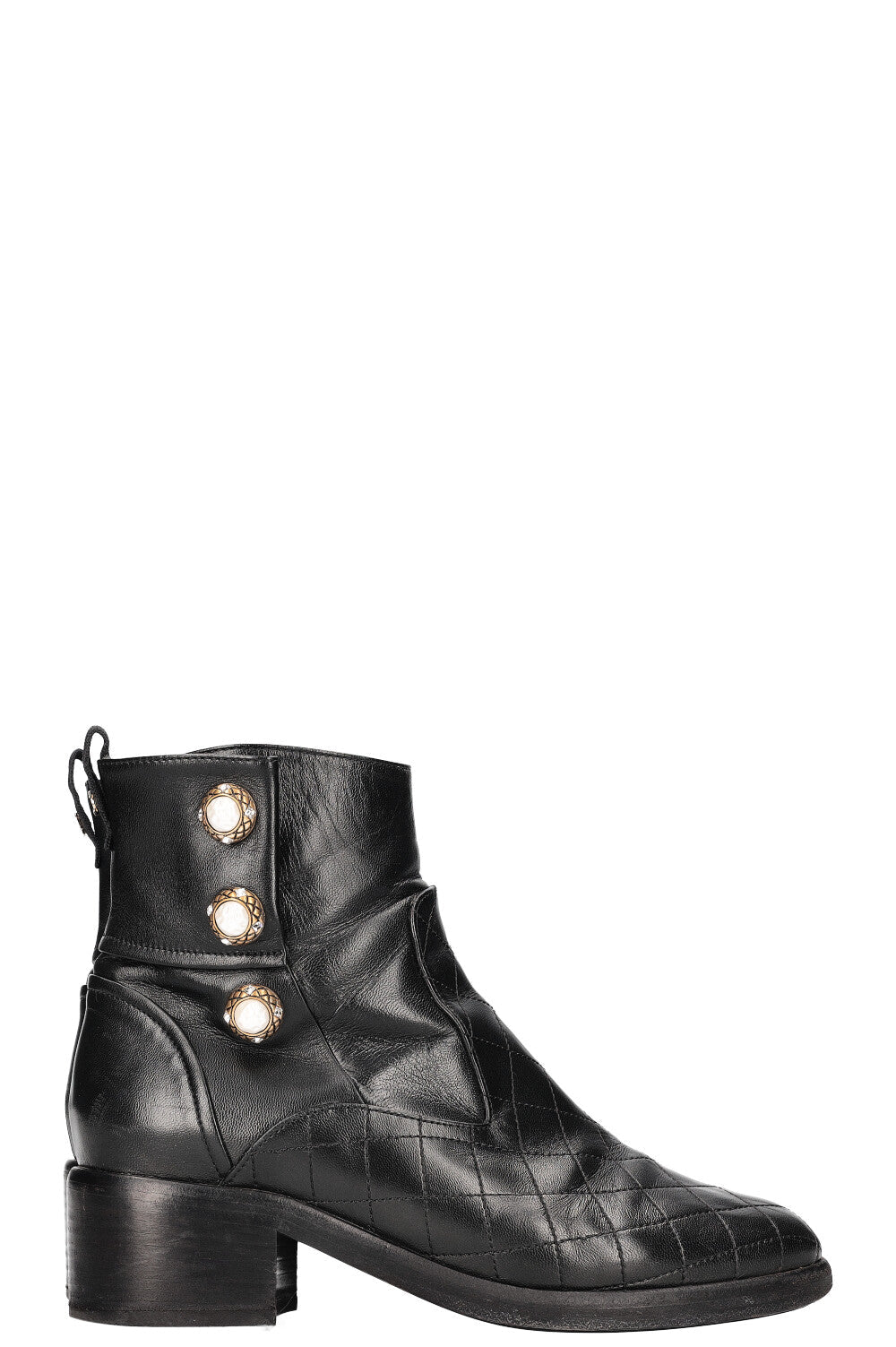 CHANEL Pearl Embellished Moto Ankle Boots