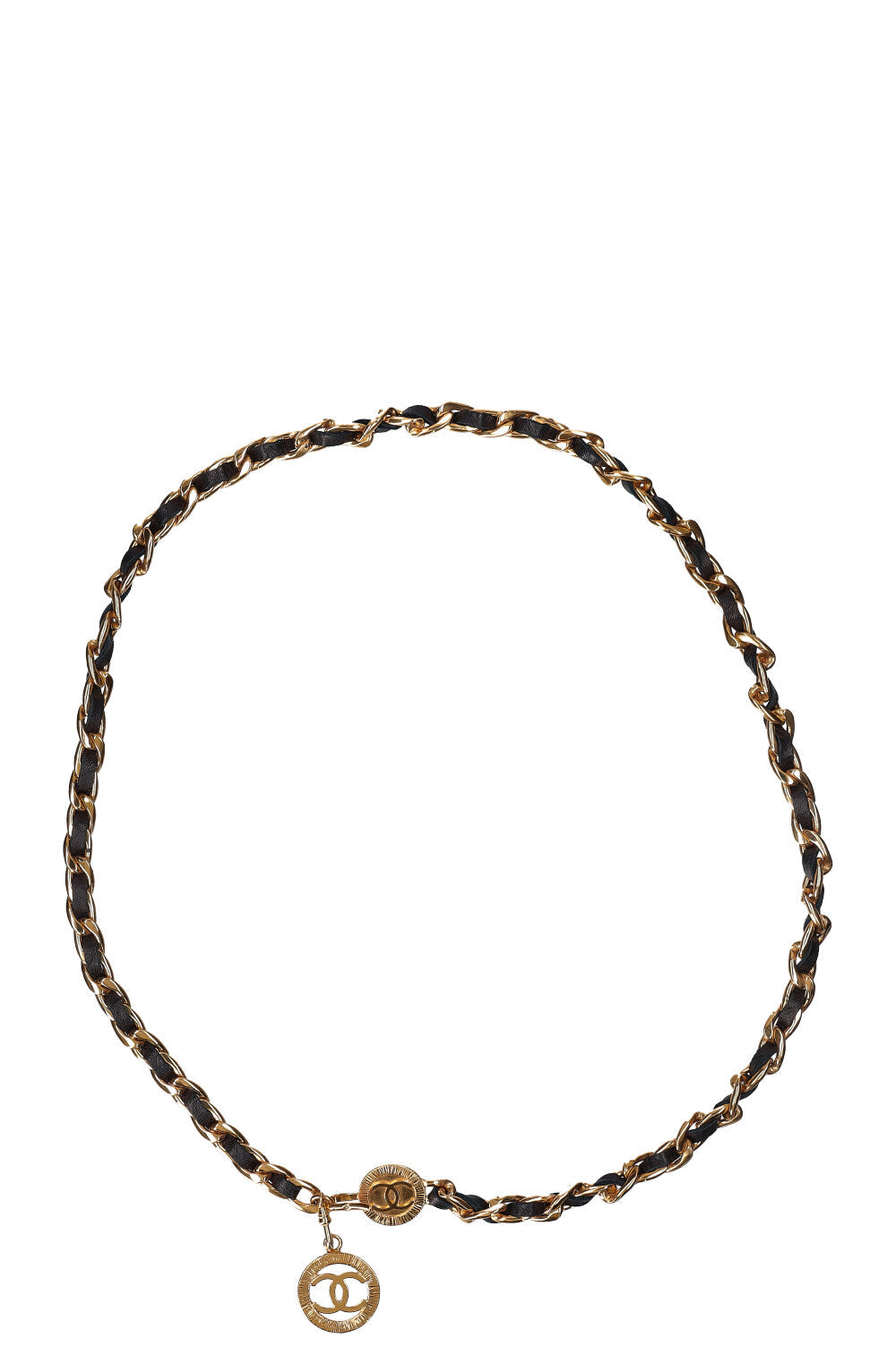 CHANEL Chain Belt with CC Pendant Gold & Black