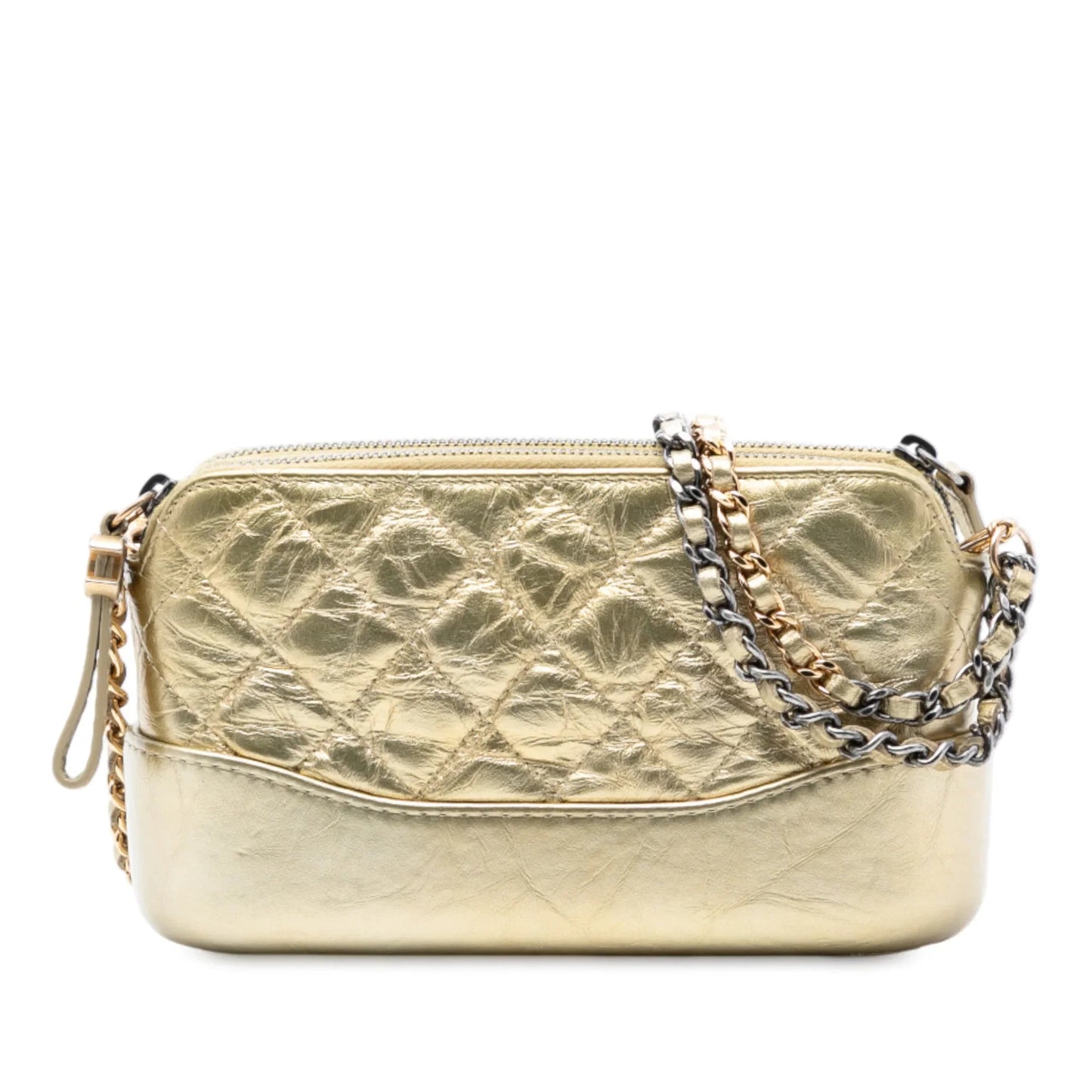 Gold Chanel Quilted Metallic Aged Calfskin Gabrielle Clutch With Chain Shoulder Bag