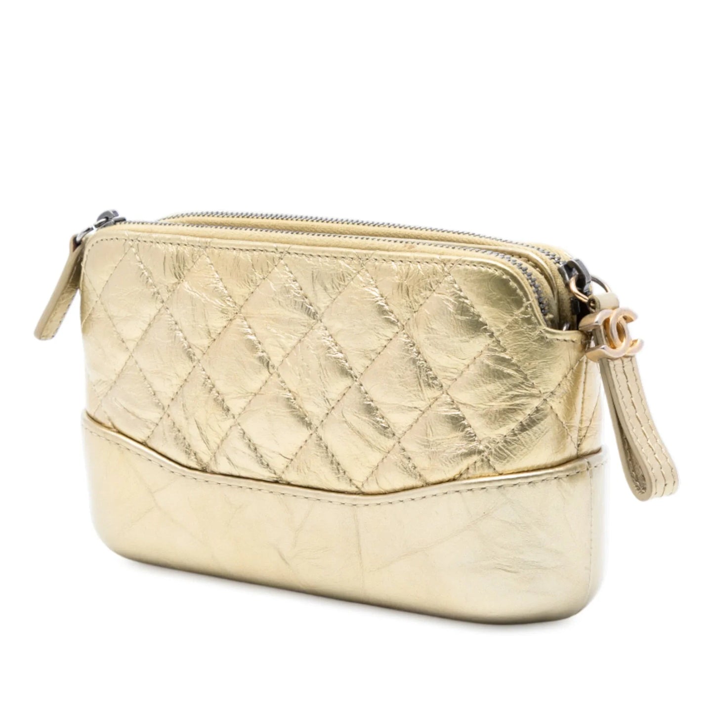 Gold Chanel Quilted Metallic Aged Calfskin Gabrielle Clutch With Chain Shoulder Bag