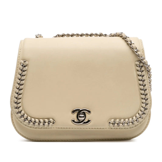 Beige Chanel Small Calfskin Braided Chic Flap Shoulder Bag