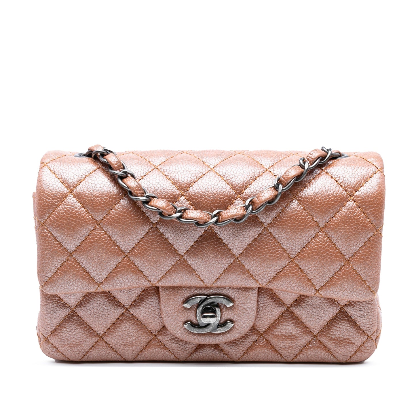 Pink Chanel Mini Rectangular Classic Metallic Caviar Single Flap Crossbody Bag