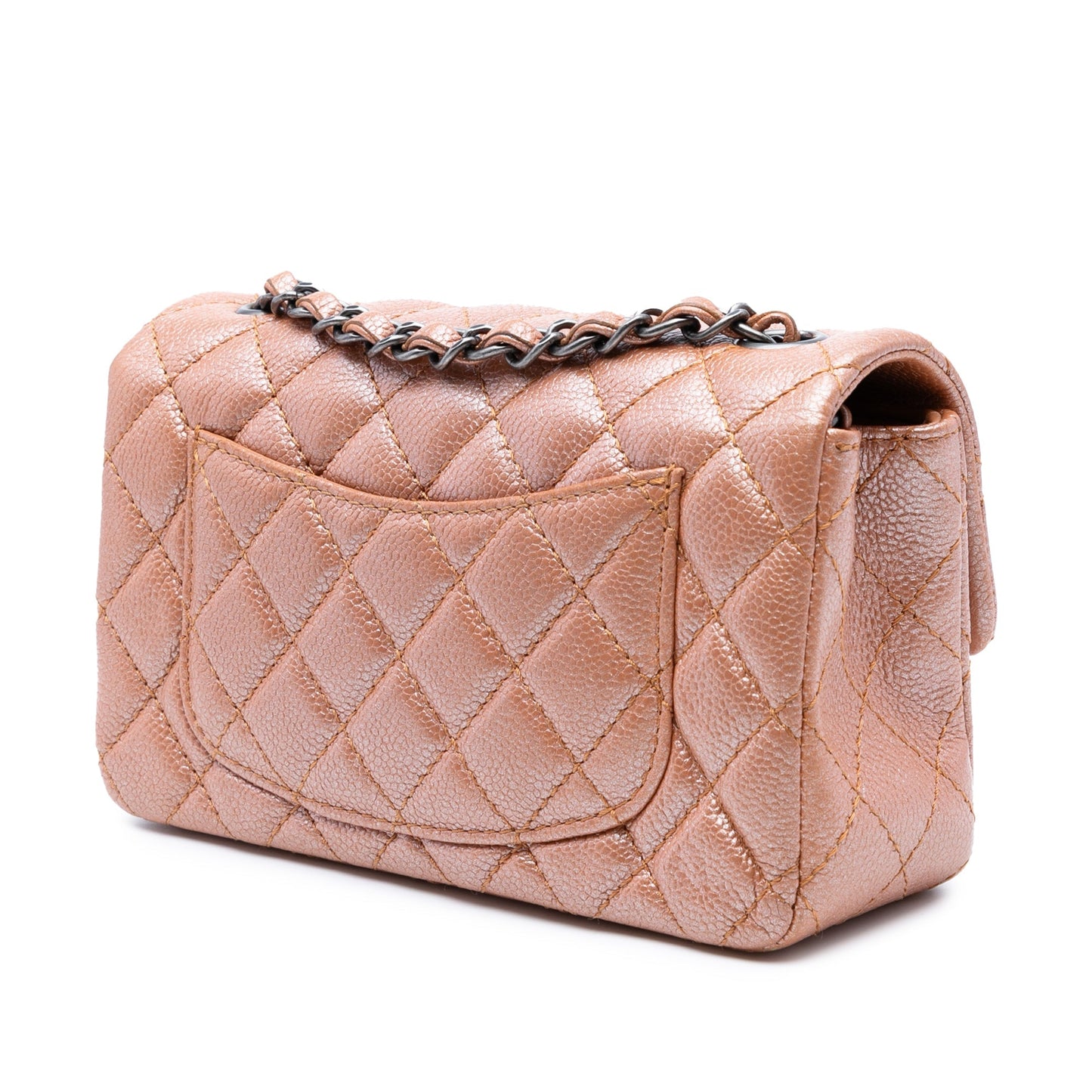 Pink Chanel Mini Rectangular Classic Metallic Caviar Single Flap Crossbody Bag