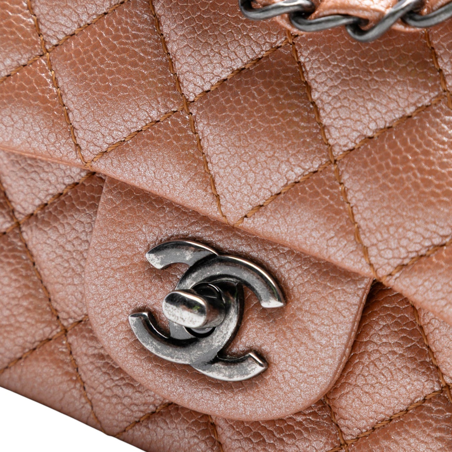 Pink Chanel Mini Rectangular Classic Metallic Caviar Single Flap Crossbody Bag