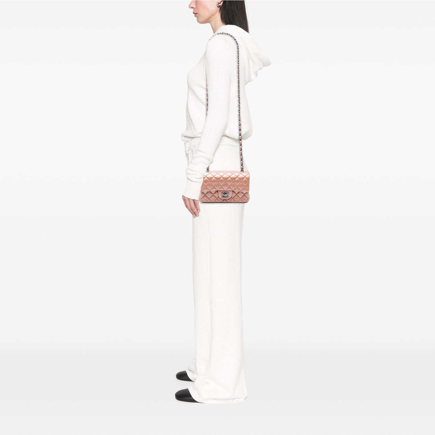 Pink Chanel Mini Rectangular Classic Metallic Caviar Single Flap Crossbody Bag