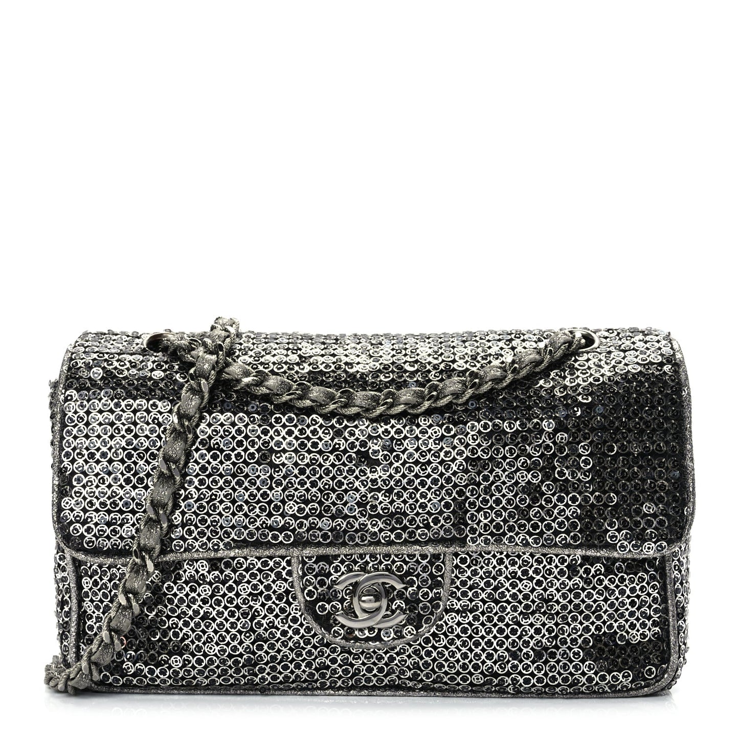 Chanel Sequin Medium Single Flap Dark Silver
