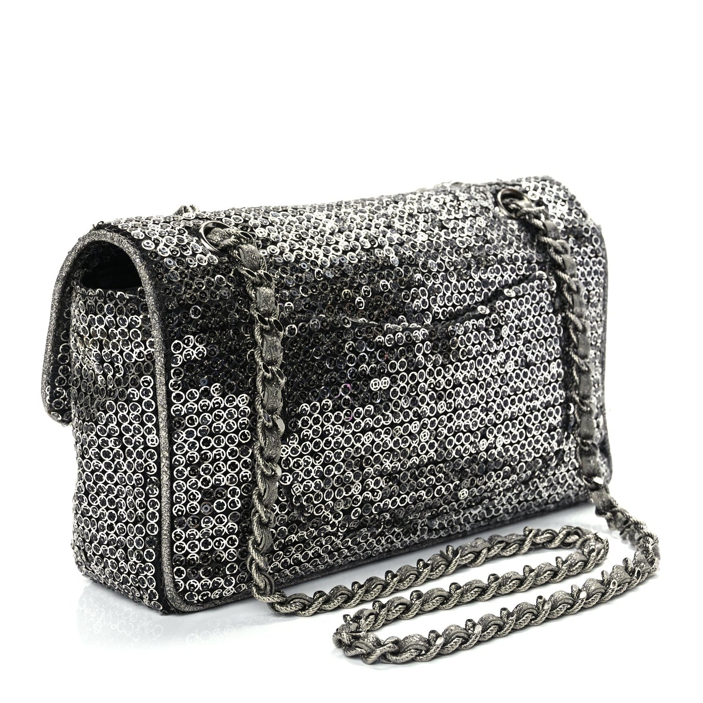 Chanel Sequin Medium Single Flap Dark Silver