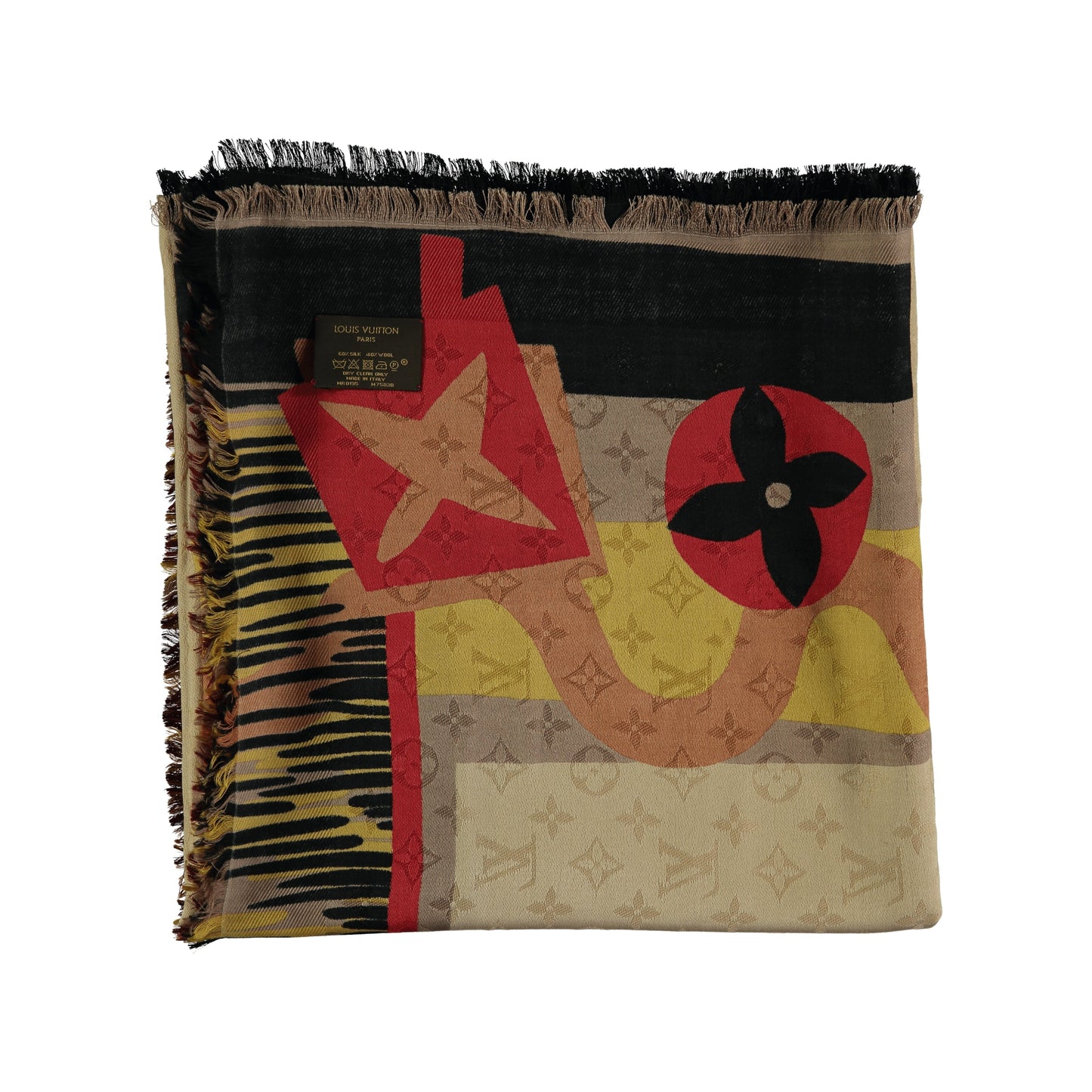 LOUIS VUITTON Louis Vuitton Logo Monogram Jungle Fever Printed Silk & Wool Scarf