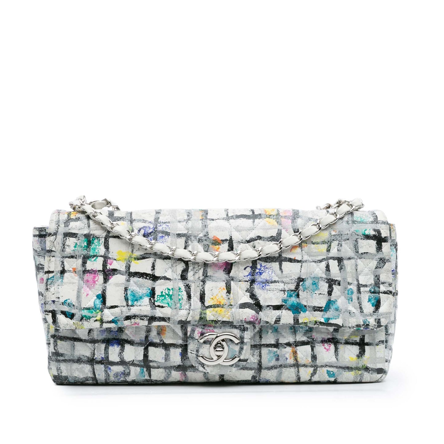 White Chanel Medium Calfskin Hand Painted Graffiti Flap Shoulder Bag