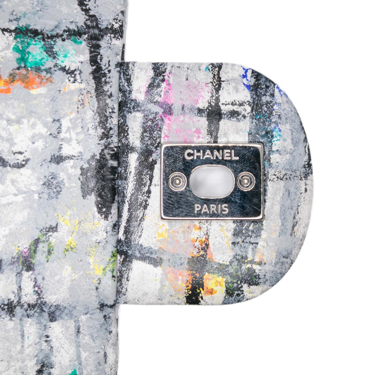 White Chanel Medium Calfskin Hand Painted Graffiti Flap Shoulder Bag