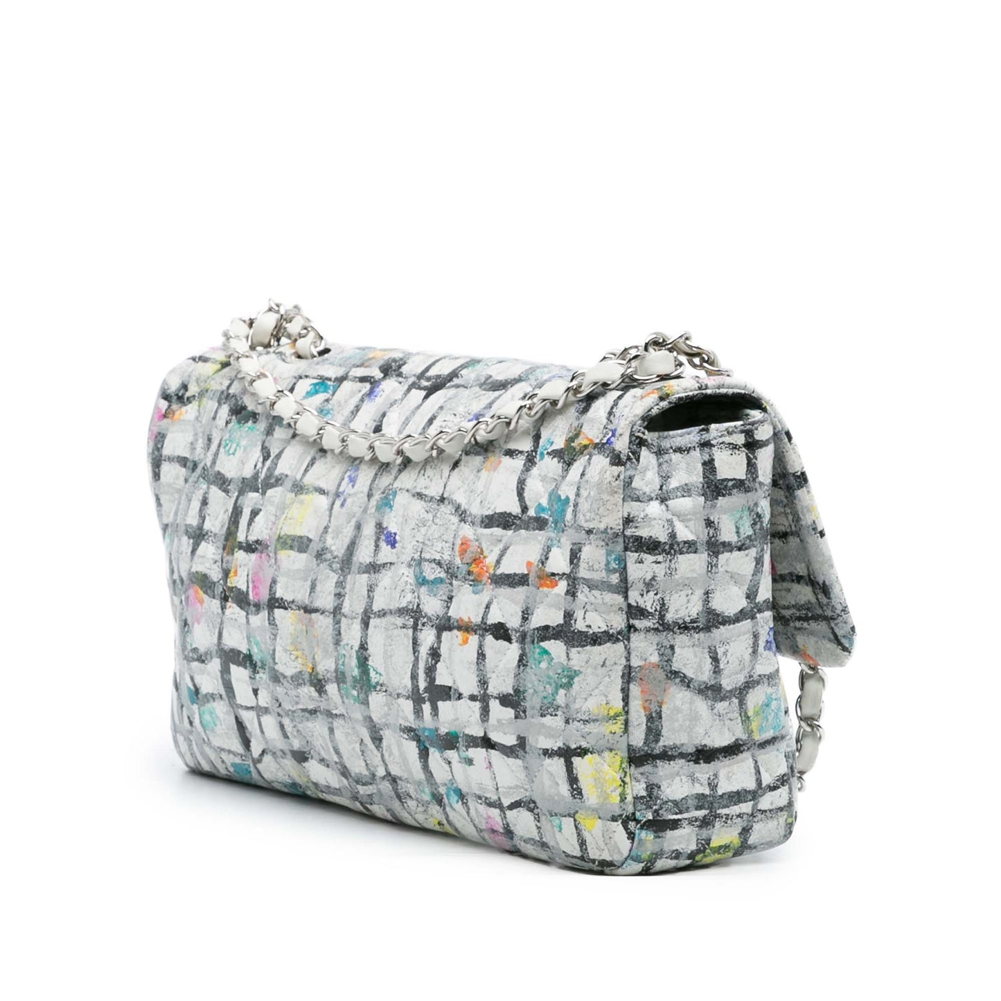 White Chanel Medium Calfskin Hand Painted Graffiti Flap Shoulder Bag