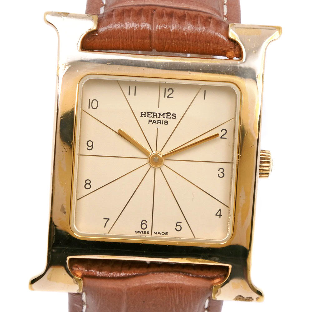 HERMES Watches Quartz RS1.501 Stainless Steel, Plated Gold, Leather Brown Ramsus H watch gold dial mens  d