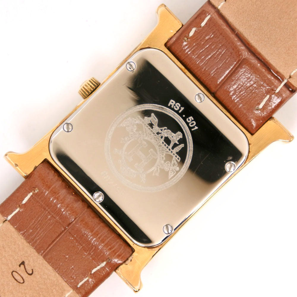 HERMES Watches Quartz RS1.501 Stainless Steel, Plated Gold, Leather Brown Ramsus H watch gold dial mens  d